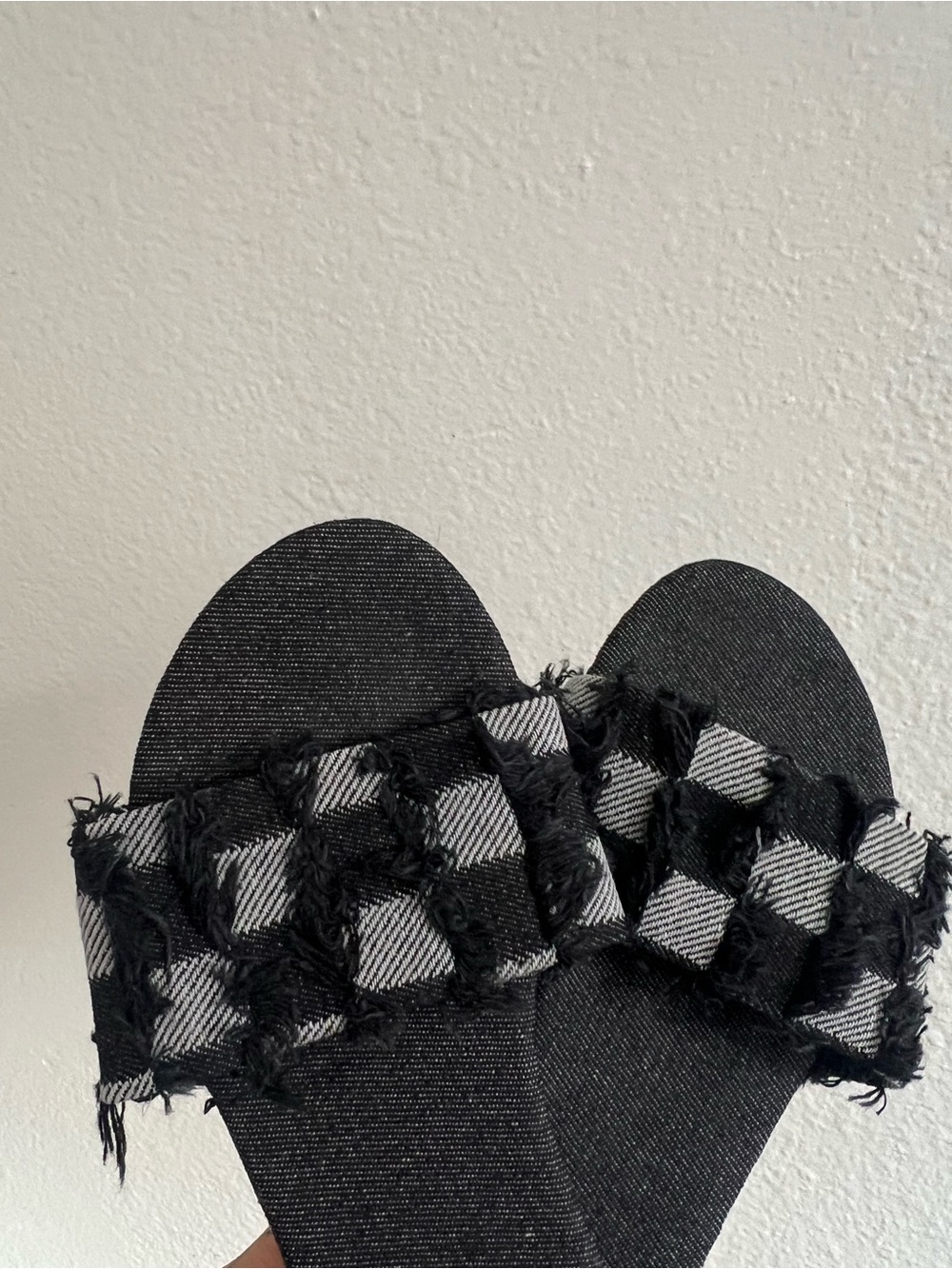 Checkered Fringe Slide Sandals - Picture 2 of 4